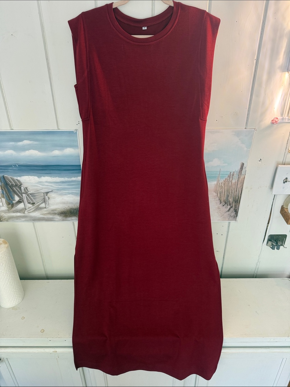 Sleeveless Burgundy Shift Dress - Unbranded